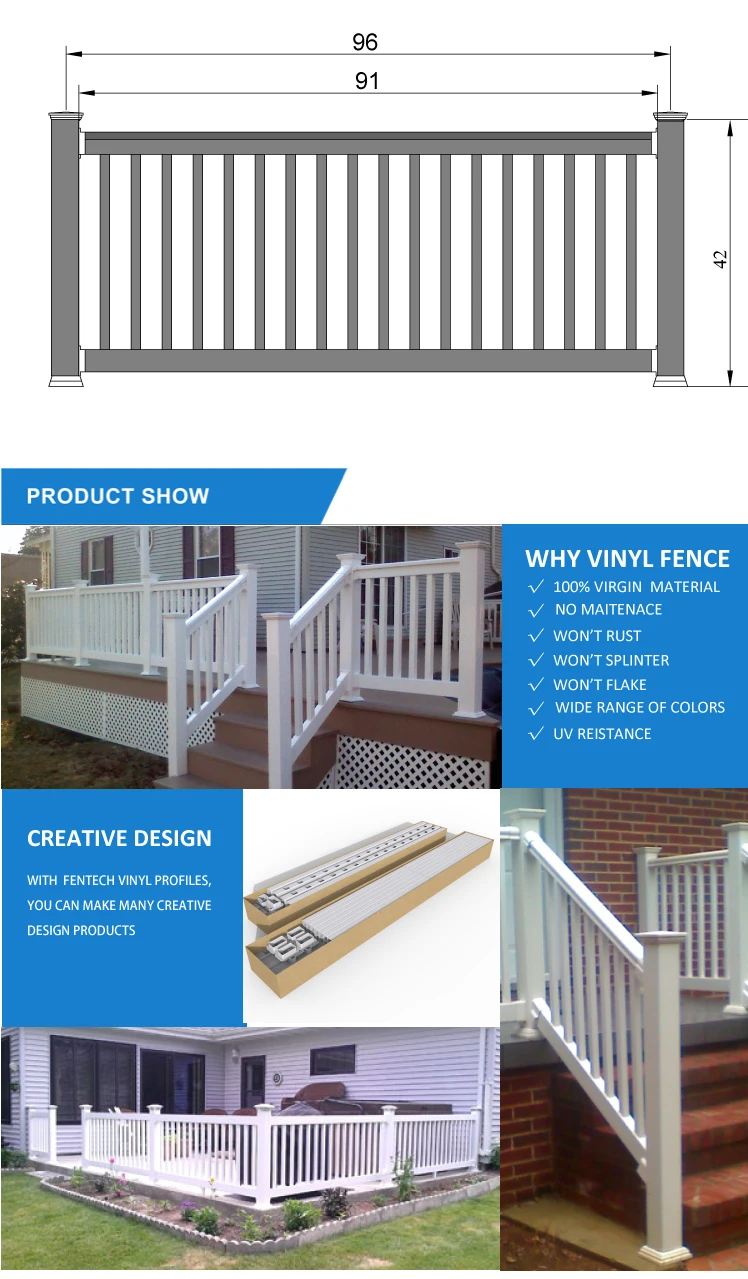 Fentech Free Maintenance Latest Modern Pvc Cheap Balcony Guard Porch