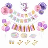 Fancy party supplies unicorn plates cups forks spoons knives napkins balloons banner tassel paper fans unicorn party decoration
