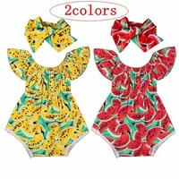 

0-2T Baby Girls Rompers Infant Summer Jumpsuit Headband Set Watermelon Print