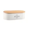 new design hot sale kitchen big size durable white color powder coating iron storage bread box with natural bamboo cutting lid