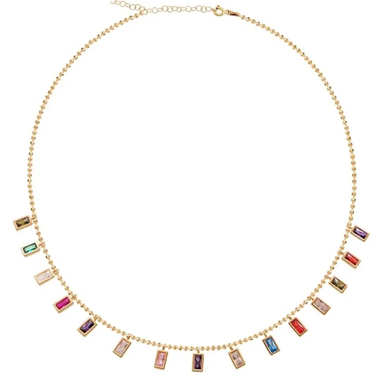 

925 silver jewelry simple dangle rainbow tiny baguette diamond necklace