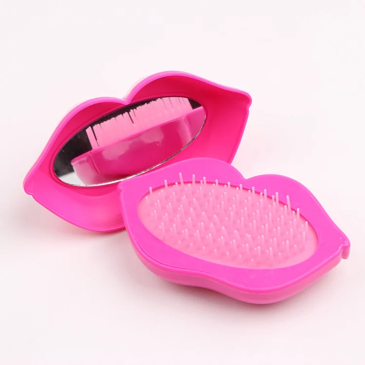 

Fashion New Type Anti-static Lip Shape Mini Hair Brushes Professional With Mirror Detangling Custom Logo Woman Hair Brush, As pics