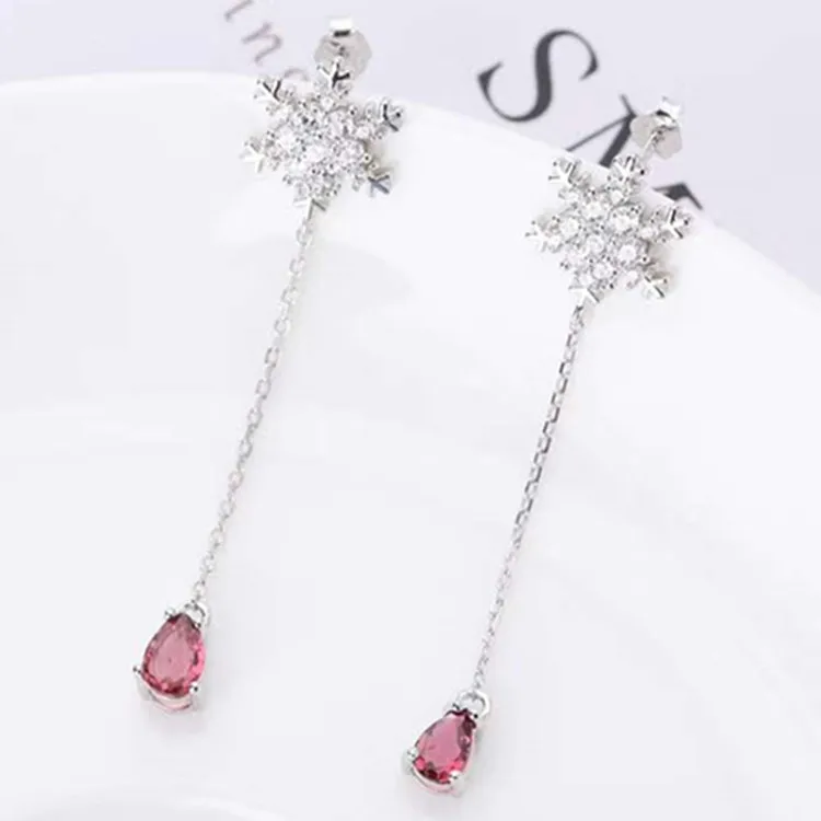 

lady fashion beautiful crystal jewelry 925 sterling silver 18k gold plated natural red tourmaline long pendant earring jewelry