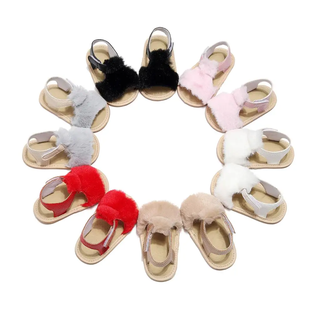 

Solid Soft Sole Anti-slip Sandals Flat Lovely Baby Girl Slippers Fashionable New Infant Fur Summer Baby Sandals, Black,pink,white,red