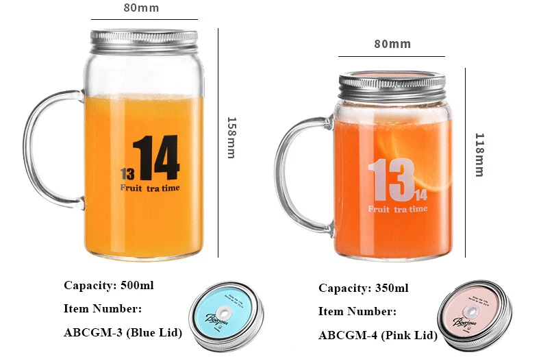 500ml Handmade Heat Resistant Borosilicate Glass Mason Drinking Jar Glass Drinking Mug with Lid and Glass Drinking Straws