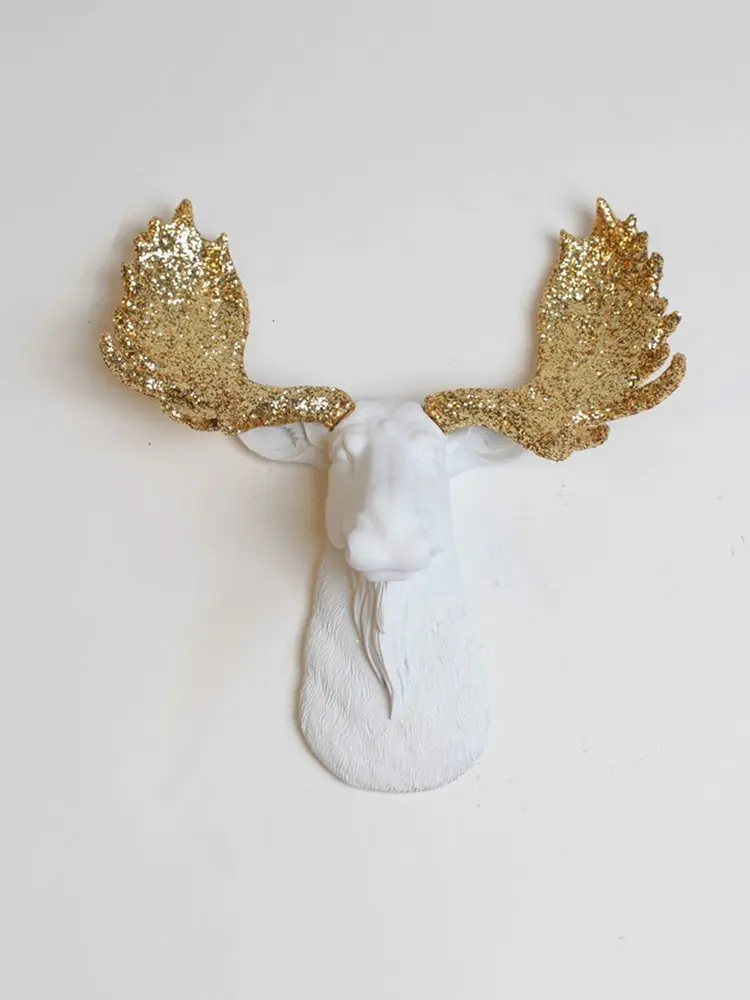 The Mini Alfredo Miniature White Resin Moose Head With Gold The Mini Alfredo Miniature White Resin Moose Head With Gold Glitter Antlers