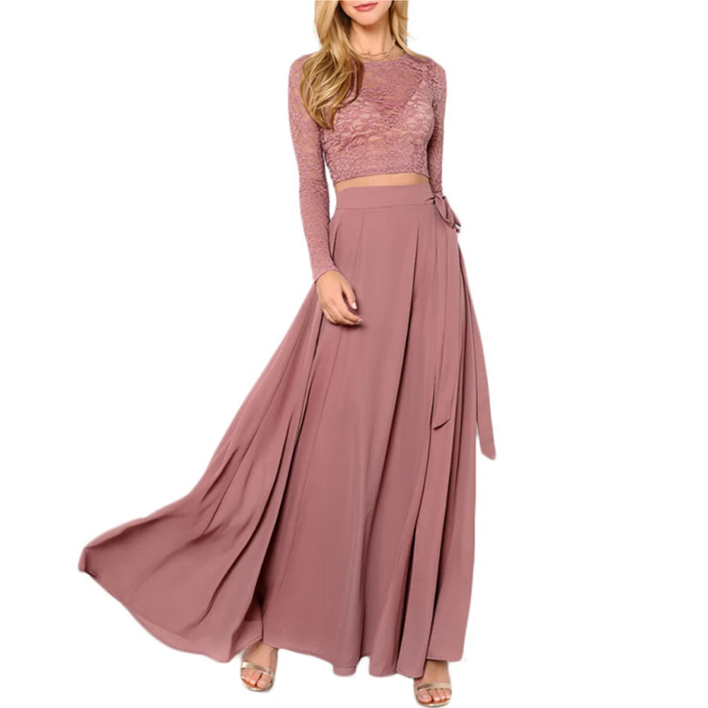 

Women's Sexy Vintage Floral Lace Crew Neck Hollow Out Cocktail Formal Swing Slit Maxi Dress Pink Suit