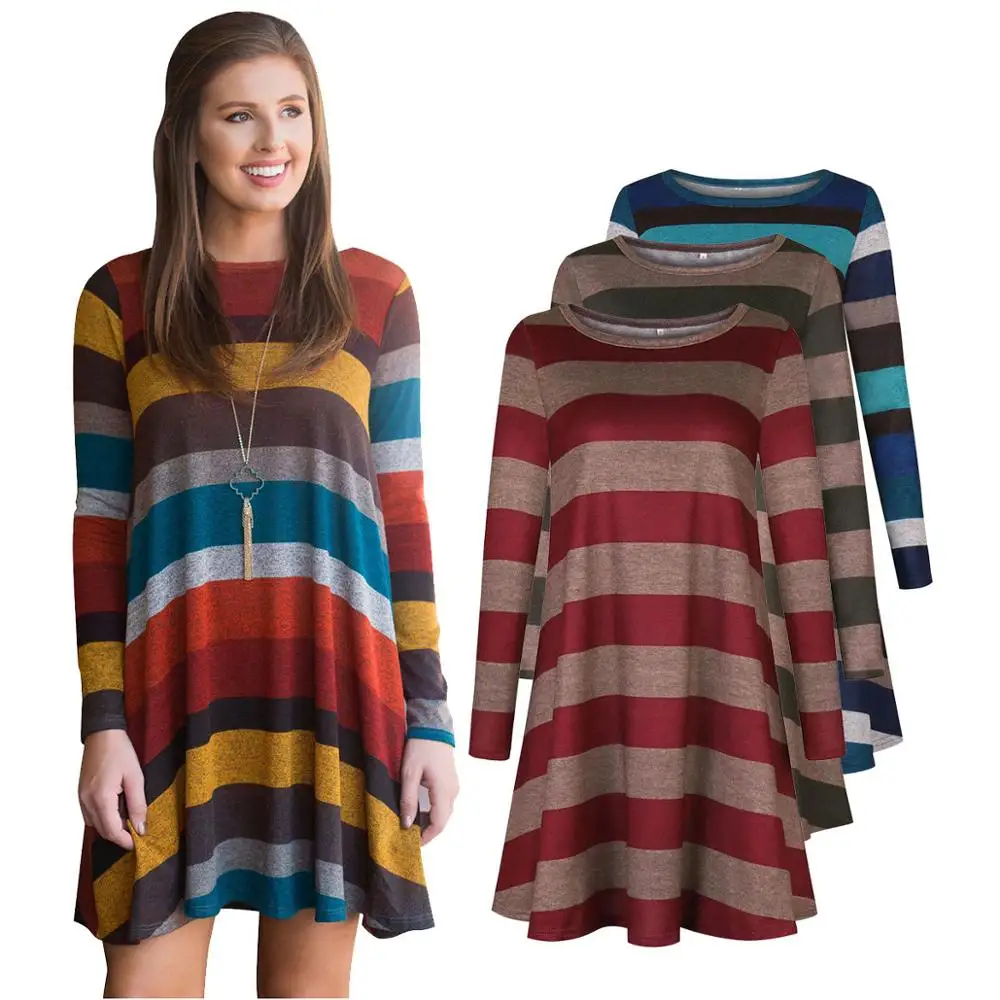 

Popular Dresses Women Striped O Neck Christmas Long Sleeve Dresses, Picture