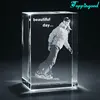 Skiing Woman Crystal Block Cube For Sports Club Souvenir Gift