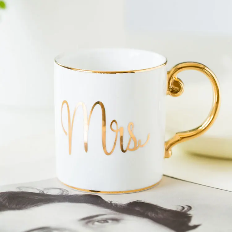 

Wholesale Ceramic Gift Family Mug Set with gold handle