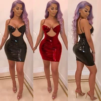 

WA8668 wholesale women sexy plastic PU faux leather skinny mini club dresses