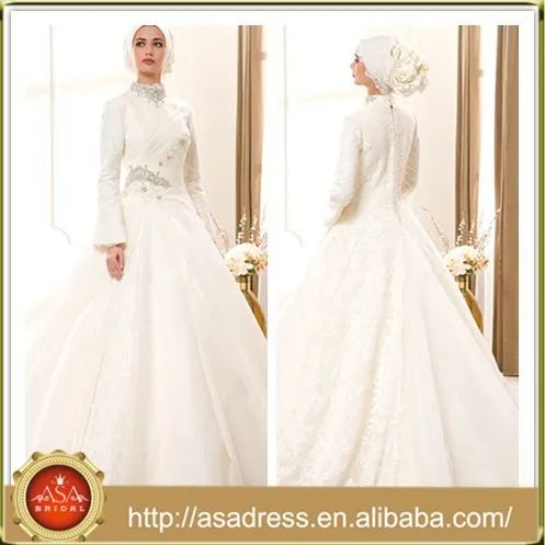 Msl1009 Eletgant High Collar Long Sleeve Arabic Beading Hijab Lace