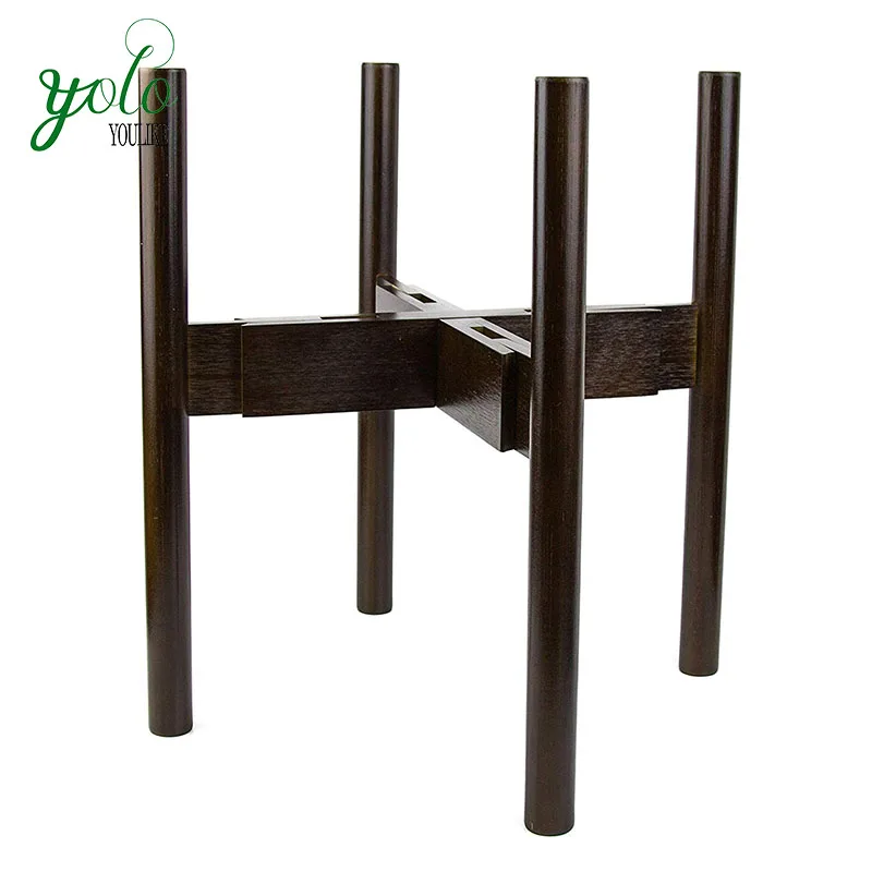 

100% Bamboo Wood Mid Century Modern Adjustable Plant Stand For Indoor Outdoor Planters, Natural