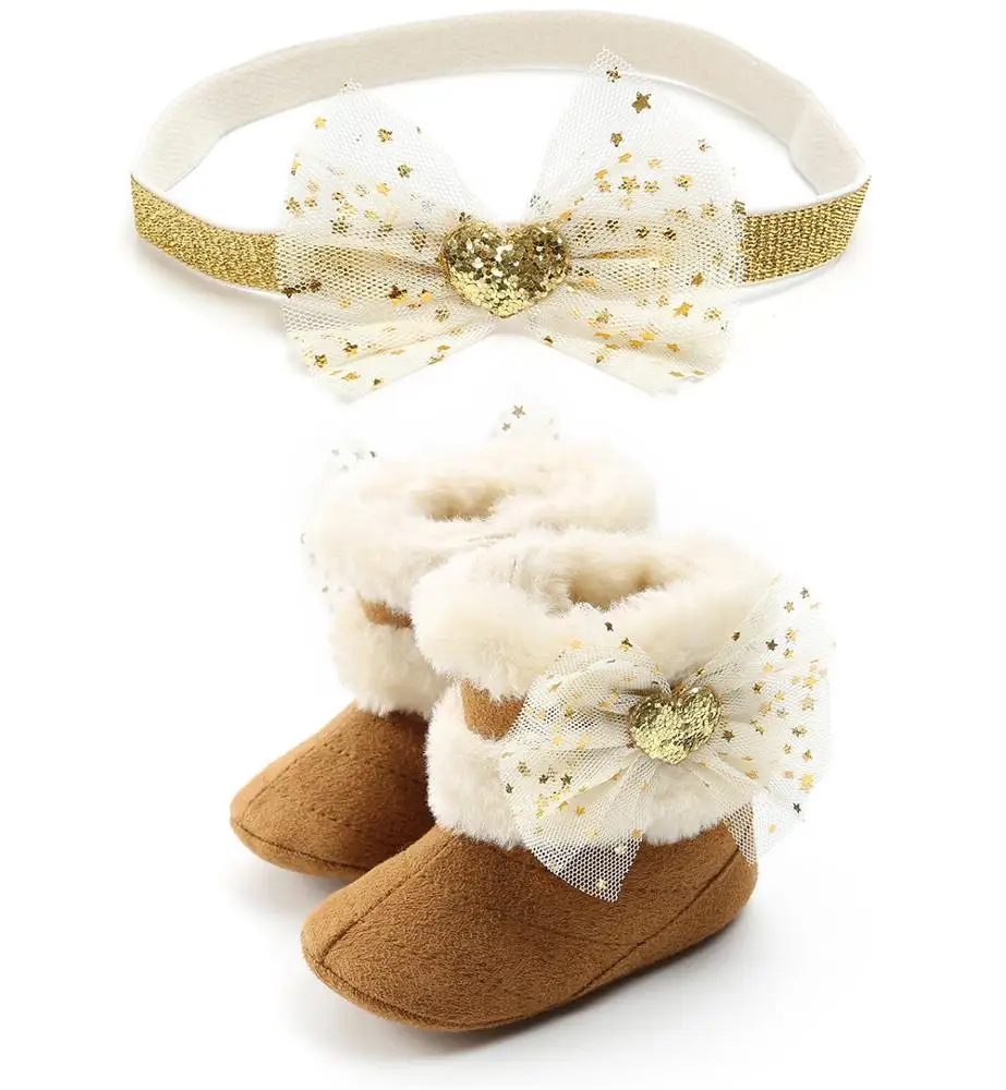 

Hot Sale Winter Shoes Headband Baby Girl Shoes Sets