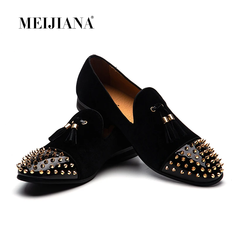 

Wedding Loafers Velvet Shoes Fashion brand Tassel Gold metal Men Dress Shoes