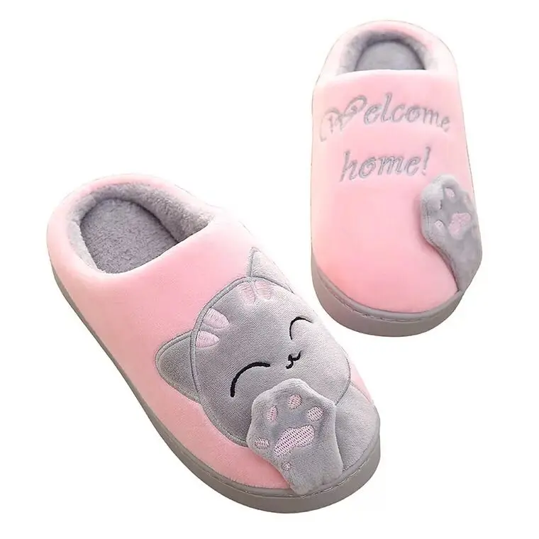 

Cute Cat shape coral Plush winter house shoes Slippers animal shape design warm indoor plush shoes, Red/pink/black/brown/grey/blue