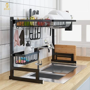 Image of Multifunctional 201 Stainless Steel Standing Type Over Sink Kitchen Storage Shelves Dish Drying Rack