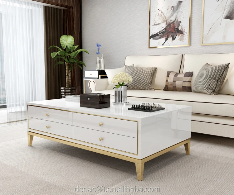 Stainless Coffee Table Italy Luxury Design Living Room Furniture End Table Multifunction Side Table with Drawers