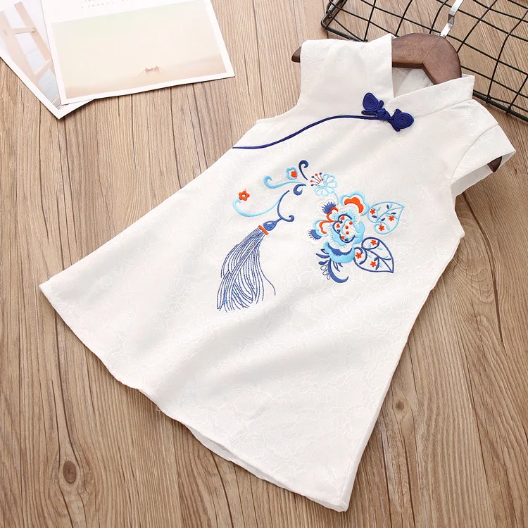 
Chinese dress qipao children summer jacquard cotton embroidered girl dress ethnic style cheongsam dress kids 