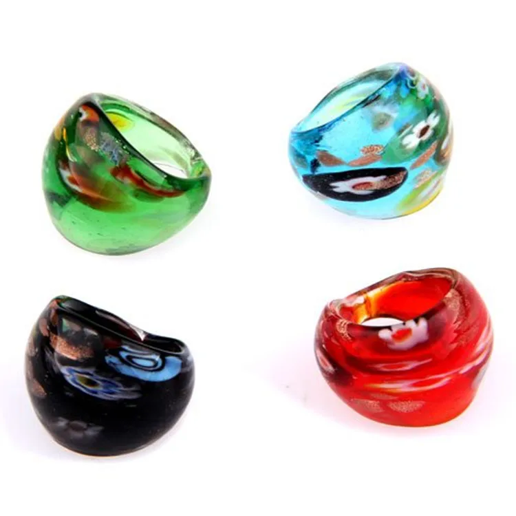 Wholesale Lot 12 New Hand-Made Lampwork Murano & Venetian Style Art Glass Rings 