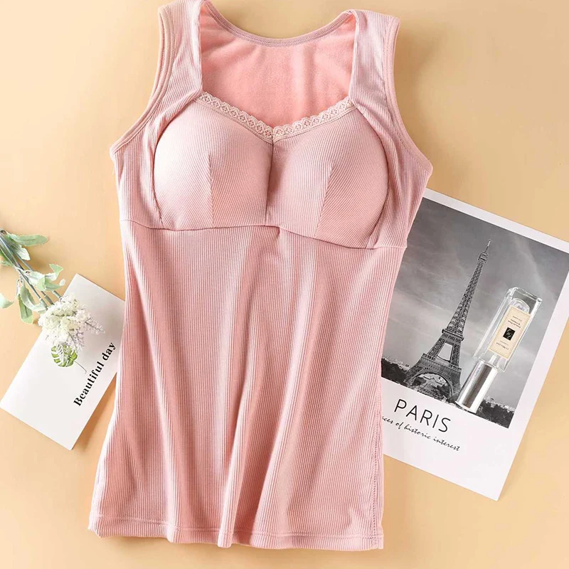 
hot sell winter womens lace trim bra camisole shapewear ladies thermal underwear for women 