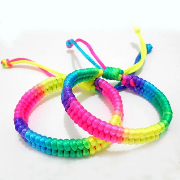 

Colorful Rainbow Silky Macrame Hand weave Adjustable Nylon Rope Friendship Bracelets Anklets