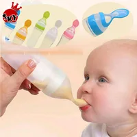 

90ML Lovely Safety Infant Baby Silicone Feeding Bottles With Spoon silicone Feeder Food Rice Cereal Bottle For Best Gift