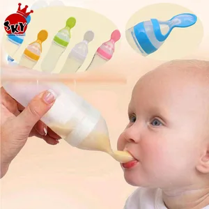 90ML Lovely Safety Infant Baby Silicone Feeding Bottles With Spoon silicone Feeder Food Rice Cereal Bottle For Best Gift
