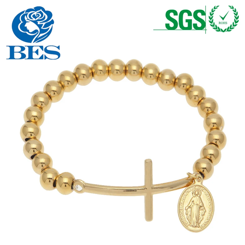 

Europe And The United States The New Stainless Steel Hip Hop Beaded Bracelet With The Cross Tide Male HipHop Bracelet
