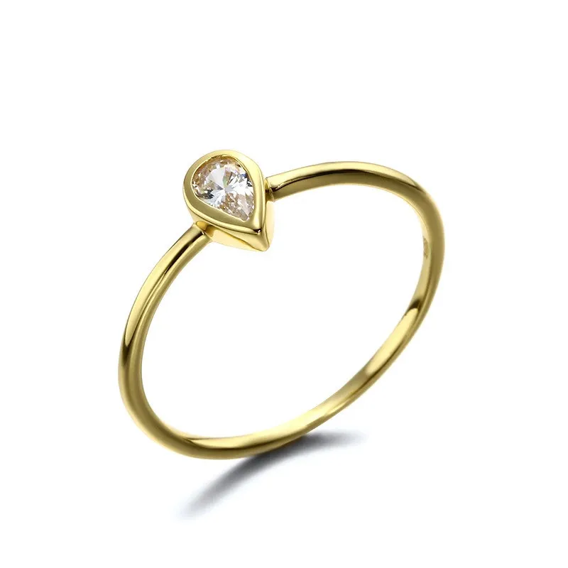 

9K Solid Gold Pear Cut Cubic Zirconia Single Stone Gold Ring Designs
