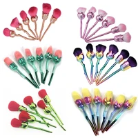 

High quality 6pcs Nylon hair Green handle rose flower makeup brushes