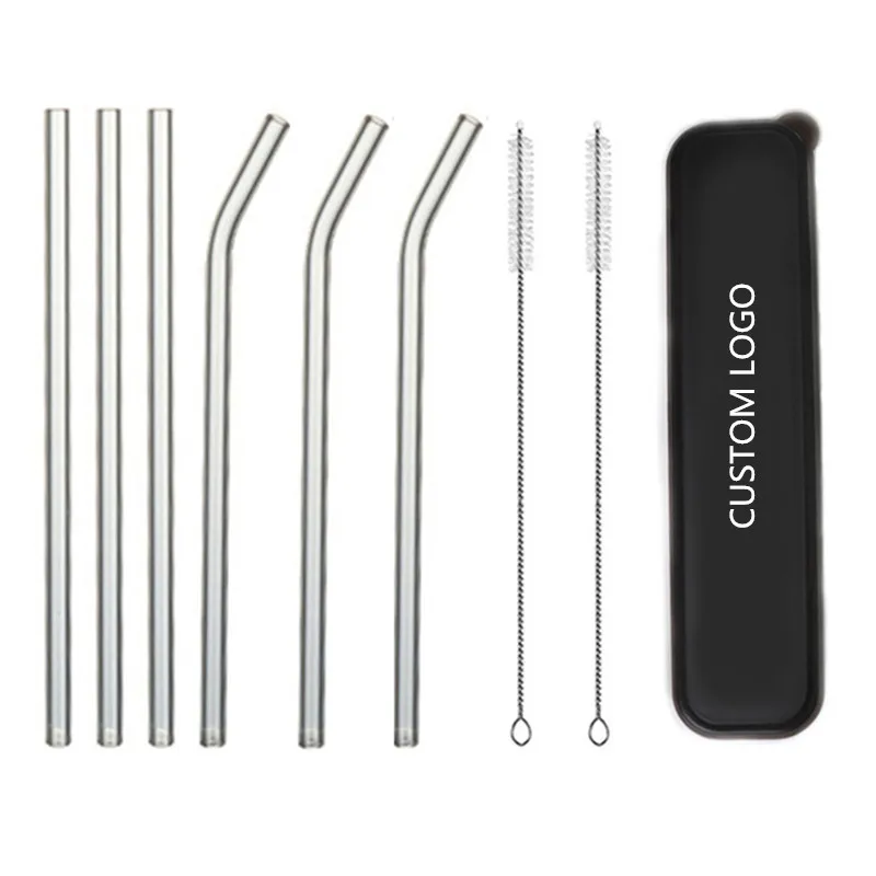 

Reusable Borosilicate Straight Bent Colorful Glass Straws With Cleaning Brush And Box, As pictures
