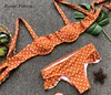 Ability to customize 2018 new dropshipping European size ruffled with Steel dot printing bra set-bikini