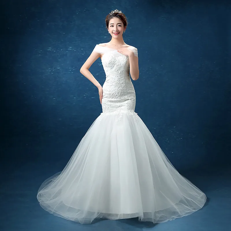 

2018 Latest Designs Wholesale Royal White Elegant Off-Shoulder Mermaid Wedding Dress