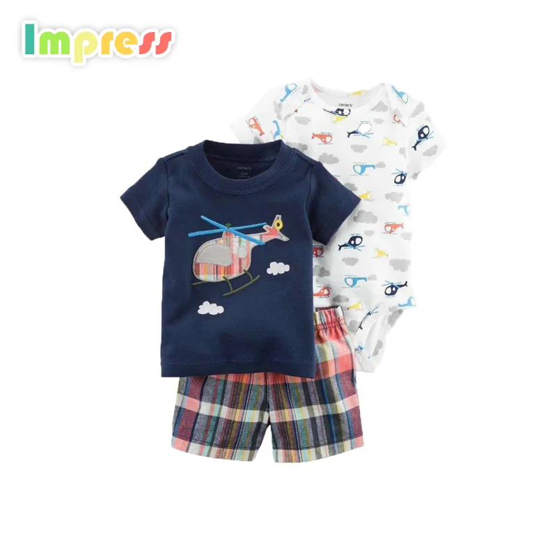 

High quality 3 pcs baby clothes set baby cotton bodysuit with pant
