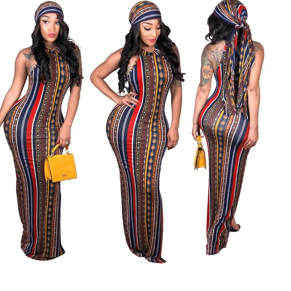 

2018 Women ladies fashion dresses stripe long maxi boho casual dress