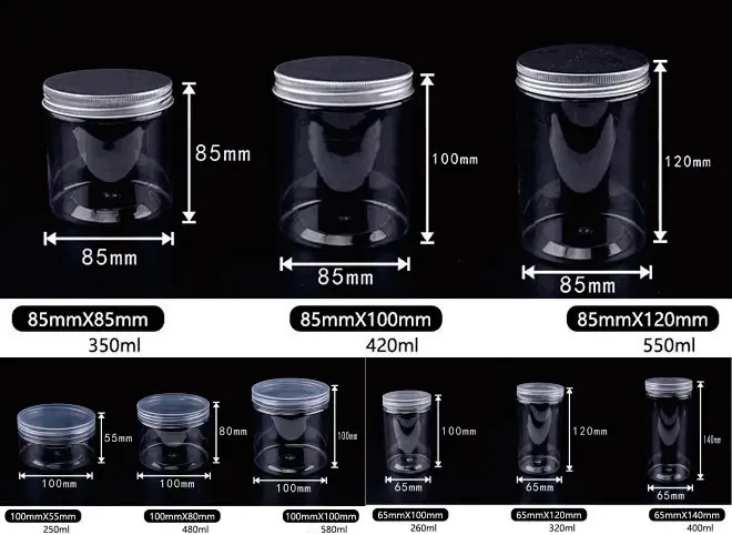 1L 34oz Empty Food Grade PET Plastic Containers Clear Sealed Round Stash Spice Jar with Lid for Kitchen Storage