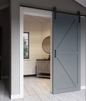 Seeyesdoor Interior Wood Sliding Tracking Barn Door Modern Solid