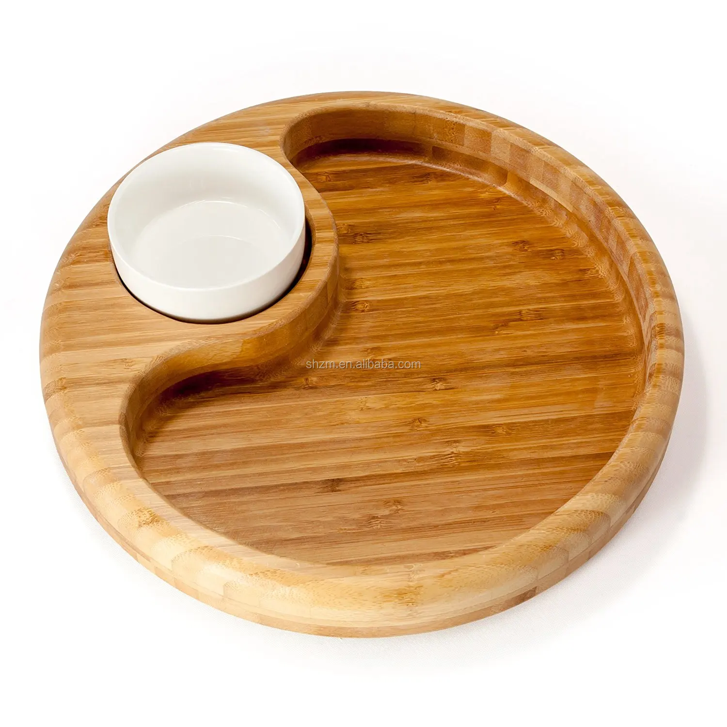 Chip And Dip Serving Tray With Ceramic Dip Bowl Large Bamboo Dip