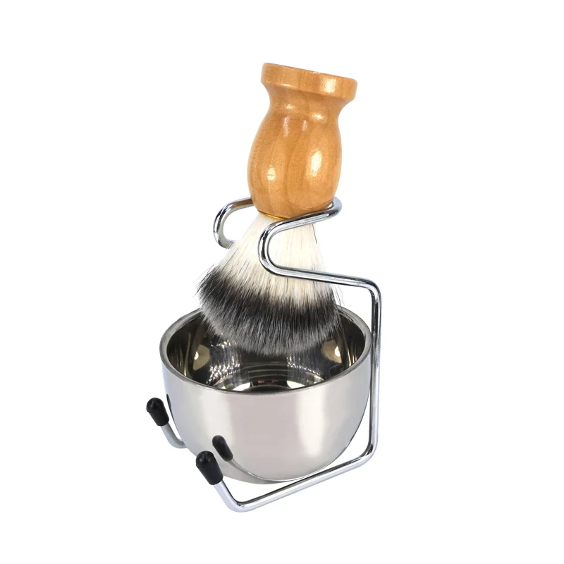

Wholesale nylon brush set Stainless Steel Stand Shaving Bowl Badger Synthetic Brush Shaving Set