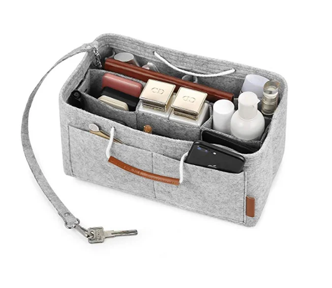

Lightweight Handbag Organizer Multi-Pocket Insert Bag with felt material, Grey