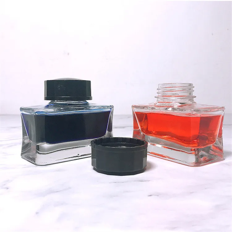 High Quality 50ml Transparent Empty Rectangle Glass Bottle Pen Ink
