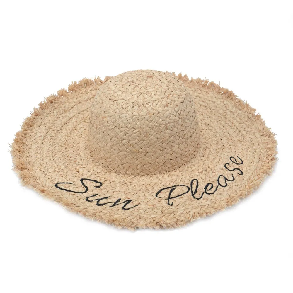 天然酒 straw 草户外海滩防晒软帽与刺绣标志 - buy 拉菲草草帽拉菲草