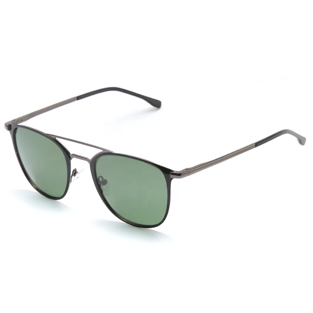 

Luxury Brand Designer Sun Glasses Custom Logo Women Mens Double Bridge Spring Hinge Green Polarized Lens Round Metal Sunglasses