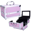 Fashion pink portable beauty aluminum nail makeup cosmetic box for gift
