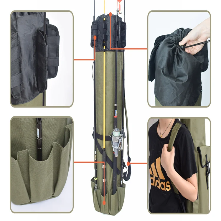 Outdoor Army Green Fishing Rod Tackle Organizer Case Bag With Shoulder ...