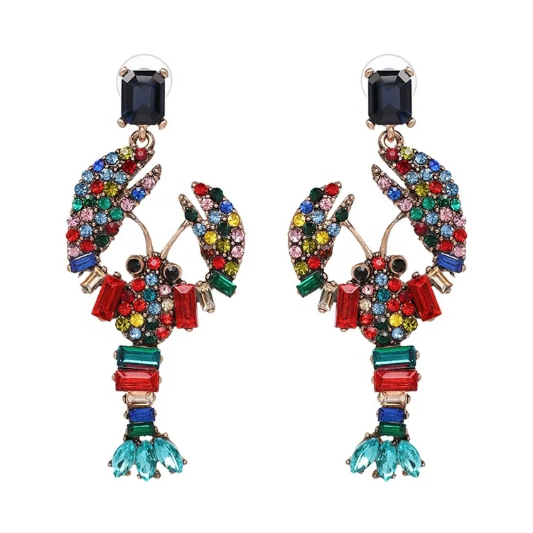 

New Colored Sparkling Rhinestone Earrings Statement Jewelry Bohemian Animal Lobster Earrings, Picture