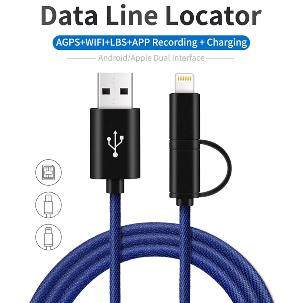 USB Locator 2 in 1 Cable WiFi lbs AGPS Locator Charging Data Line Remote Voice Recorder Data Line iOS/Android Smartphones PQ603