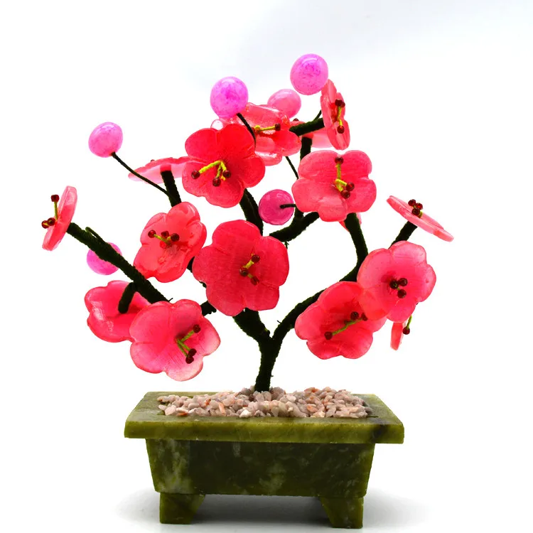 Wholesale Gemstone Trees  Jade Plum Tree for Decoration Jade Flower Carvings Gem Tree