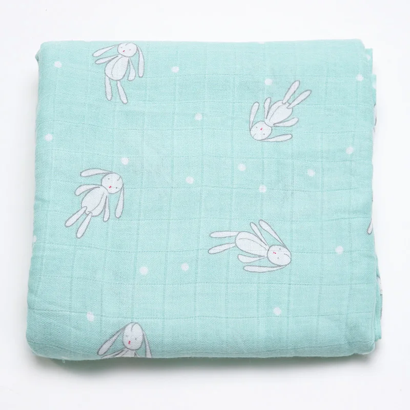 

Promotion Double Layers Blue White Bunny 100%Bamboo Muslin Baby Swaddle Blanket For baby